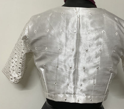 Off White Faux Mirrorwork Gaji Silk Blouse