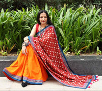 Buy Orange Half and Half saree with Printed Pallu | Godhuli