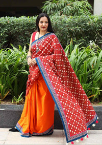 Buy Orange Half and Half saree with Printed Pallu | Godhuli