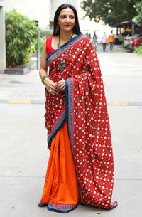 Buy Orange Half and Half saree with Printed Pallu | Godhuli