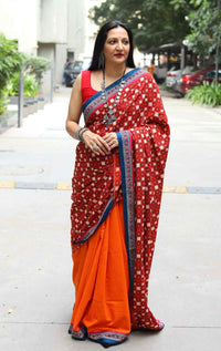 Buy Orange Half and Half saree with Printed Pallu | Godhuli