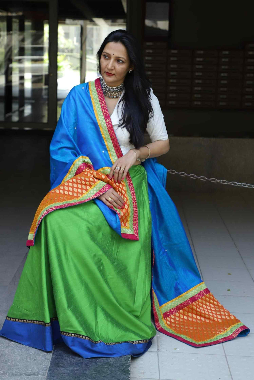 Buy Parrot Green Skirt-Dupatta Set | Godhuli