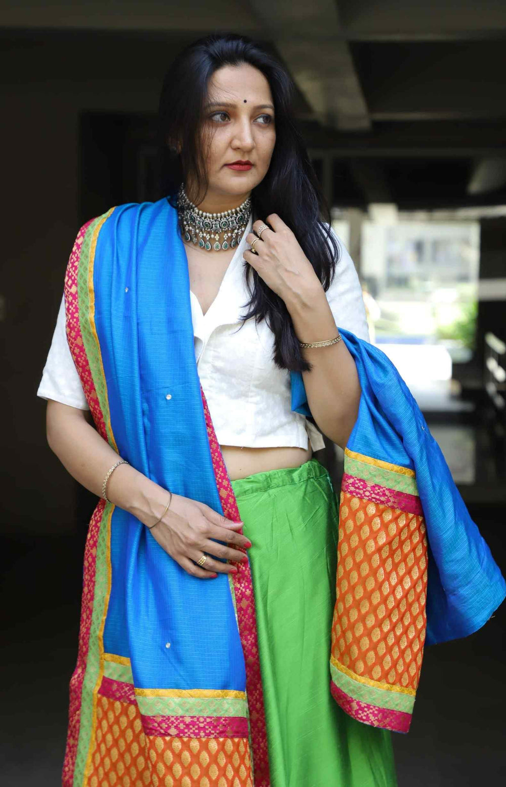 Buy Parrot Green Skirt-Dupatta Set | Godhuli