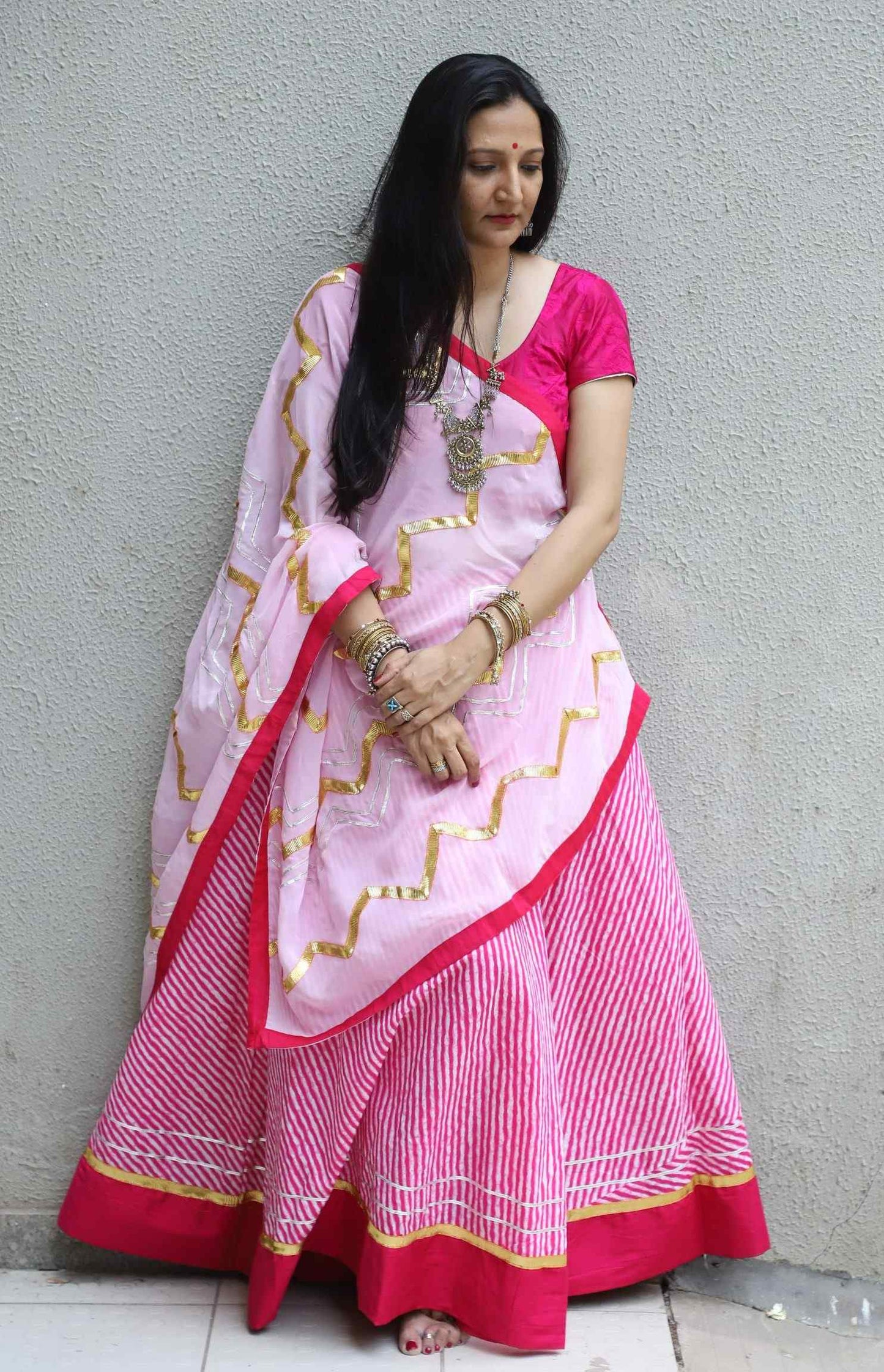 Pink Dupatta-Leheriya Lehenga Choli Set