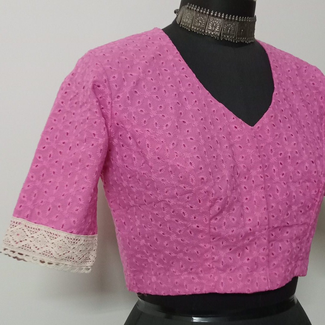 Pink Cut Work Embroidered Readymade Blouse 