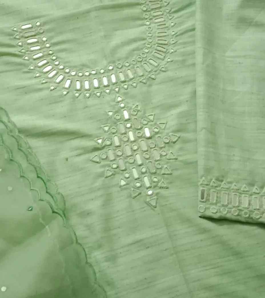 Buy Pista Green Mirror Work Suit Set | Godhuli