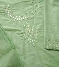 Buy Pista Green Mirror Work Suit Set | Godhuli