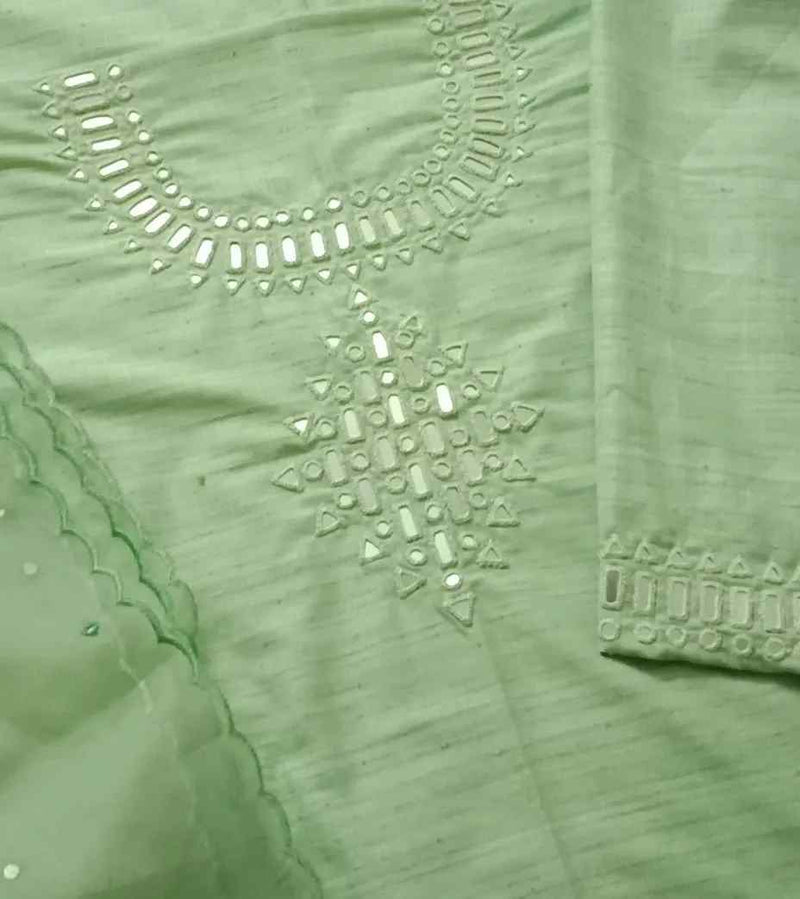 Buy Pista Green Mirror Work Suit Set | Godhuli