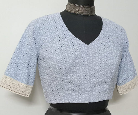 Powder Blue Cut Work Embroidered Blouse
