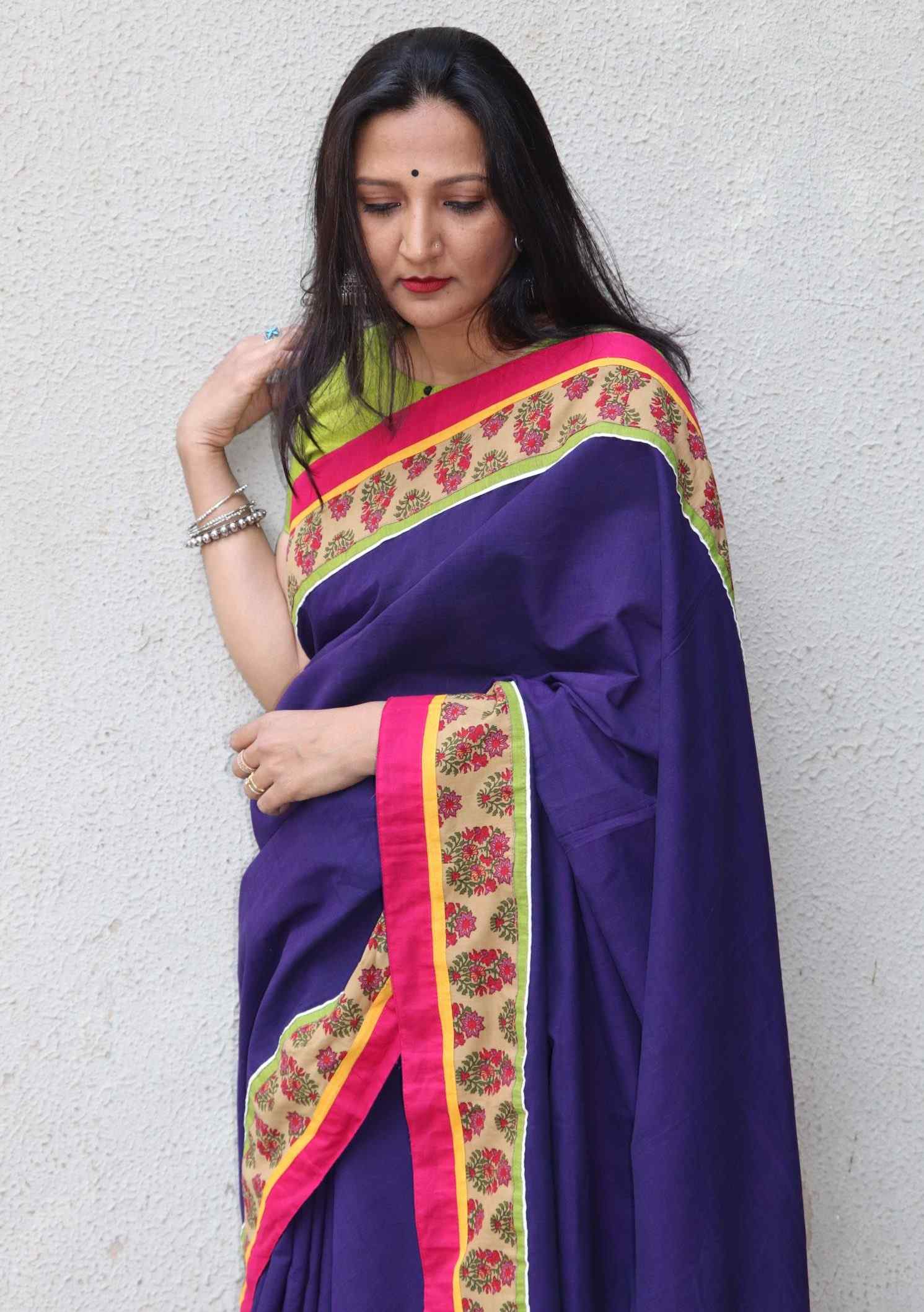 Blue & Multi Coloured with Zari Weaving & Bandhani Print Women Designe –  Royskart