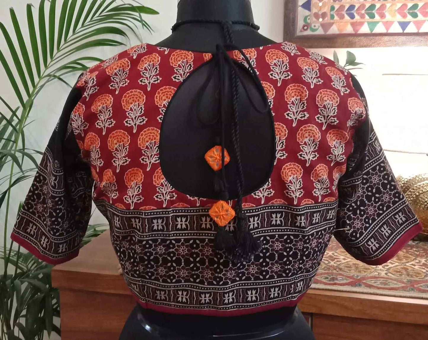 Red Black Ajrakh Choli Blouse