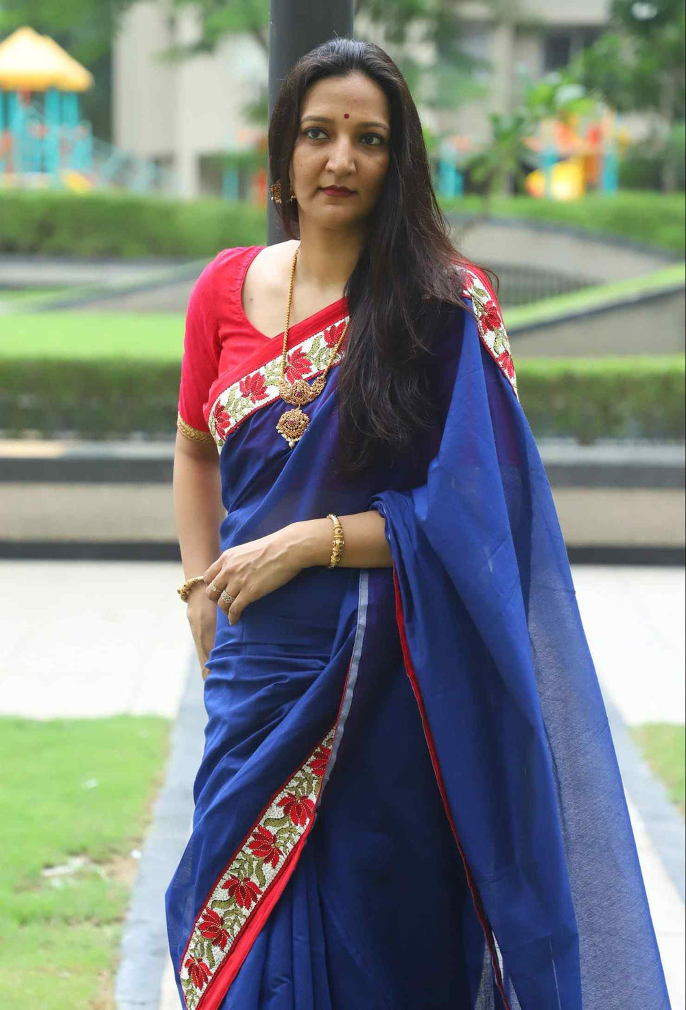 Buy Royal Blue Chanderi Saree | Godhuli