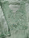 Buy Sage Green Linen Kurta with Mirror Work | Godhuli