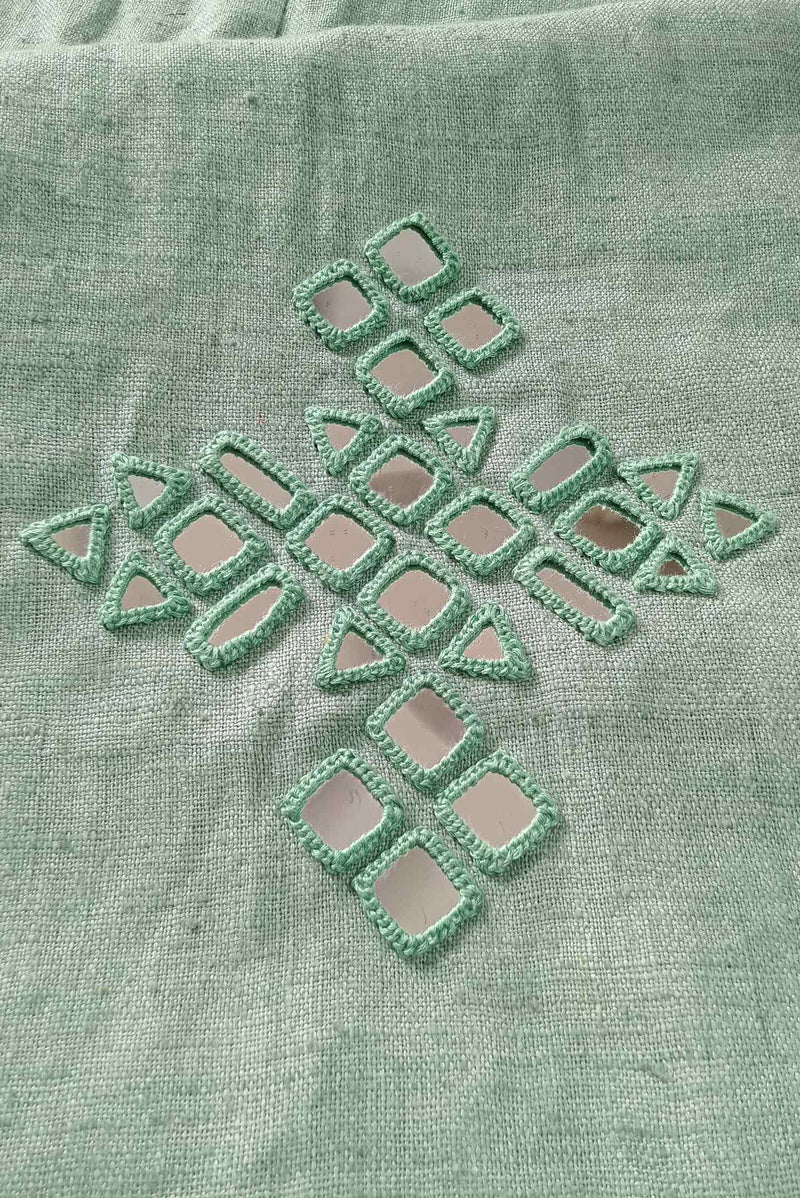 Buy Sage Green Linen Kurta with Mirror Work | Godhuli