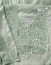 Buy Sage Green Linen Kurta with Mirror Work | Godhuli