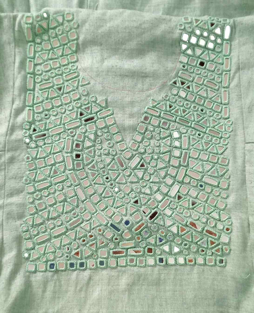 Buy Sage Green Linen Kurta with Mirror Work | Godhuli