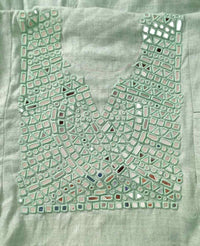 Buy Sage Green Linen Kurta with Mirror Work | Godhuli