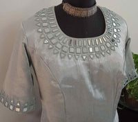 Buy Silver Ash Grey Gaji Silk Mirrorwork Blouse Combo | Perfect for B2B Orders