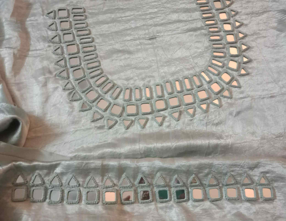 Buy Silver Ash Grey Gaji Silk Mirrorwork Blouse Combo | Perfect for B2B Orders