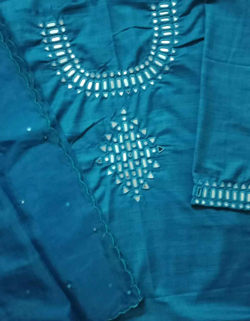 Buy Teal Blue Mirror Work Suit Set | Godhuli