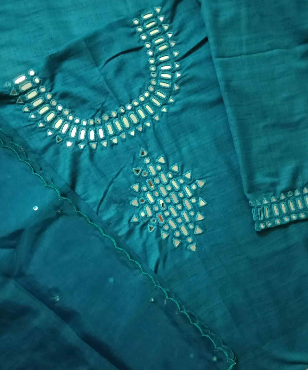 Buy Teal Blue Mirror Work Suit Set | Godhuli