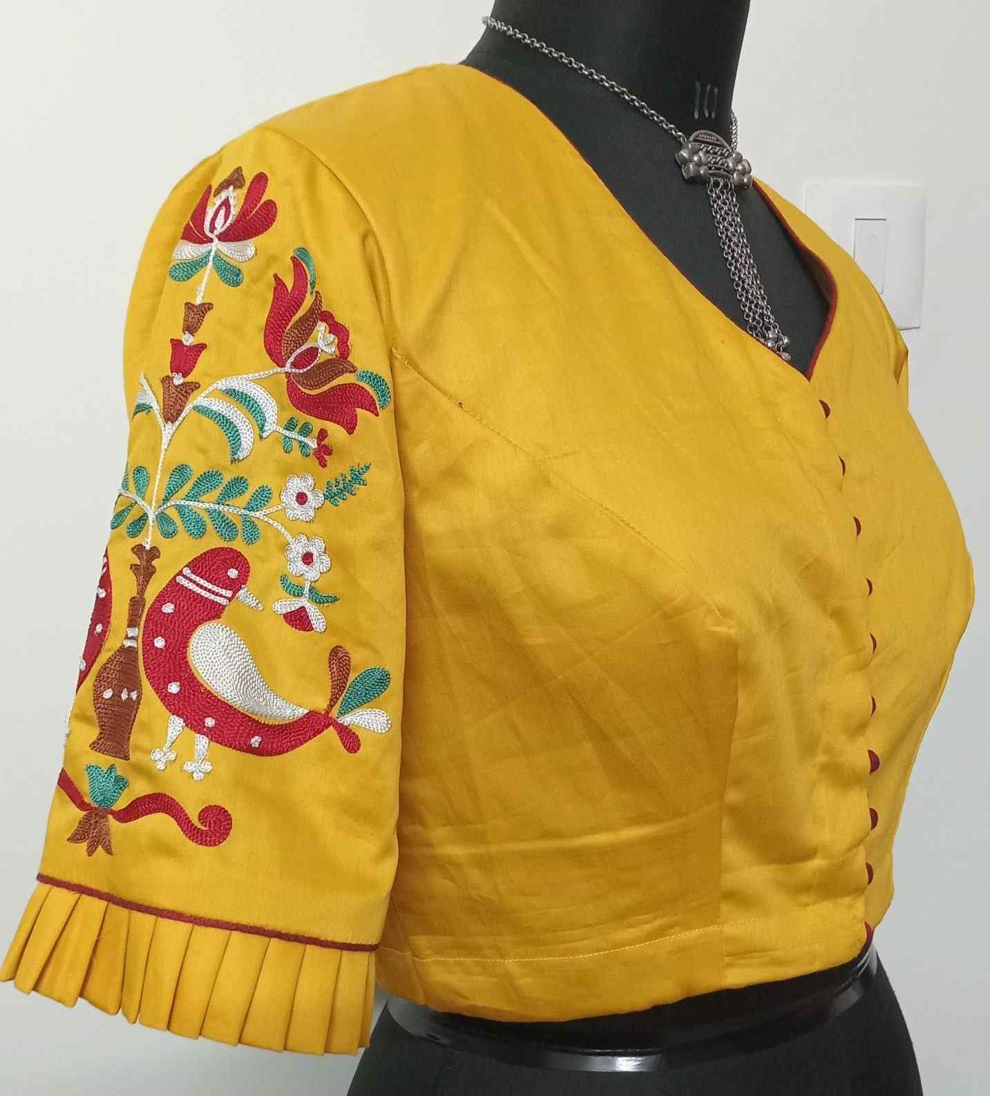 Yellow Cotton Blouse with Embroidered Sleeves