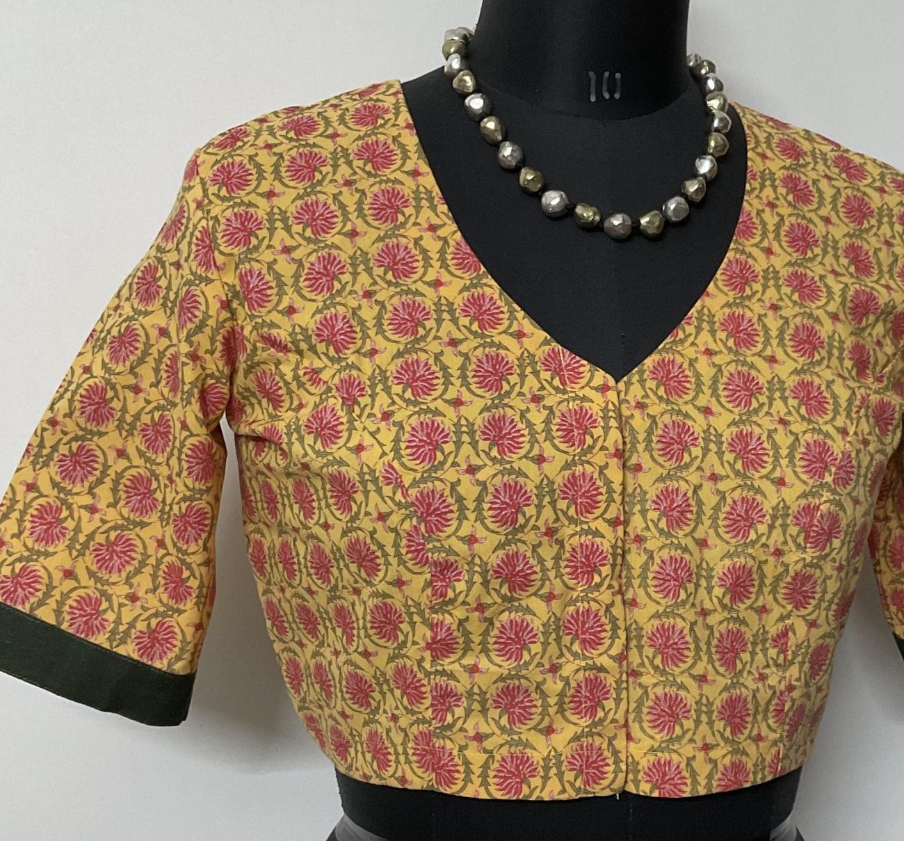yellow floral print mul cotton blouse