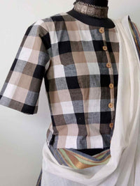 Buy Brown Black Checkered Crop Top Blouse | Godhuli