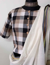 Buy Brown Black Checkered Crop Top Blouse | Godhuli