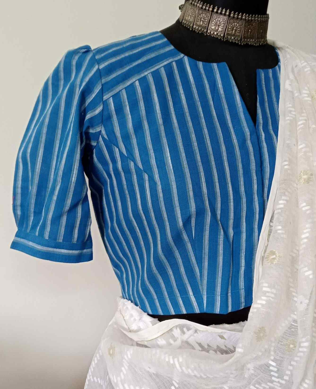 Cobalt Blue Blouse with Stripes