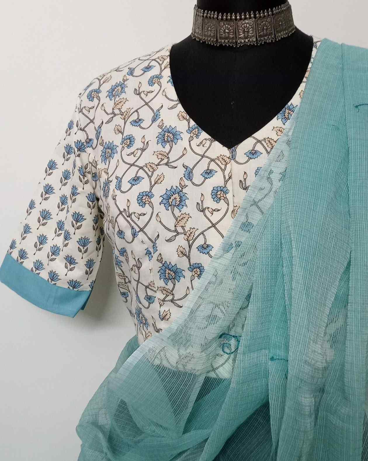 Cream Jaal Block Printed Blouse