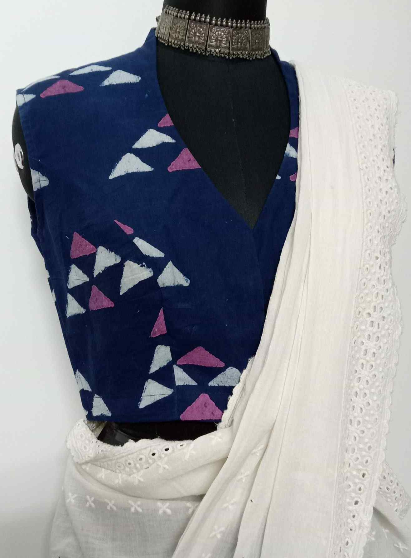 Indigo Pink Dabu Sleeveless Blouse