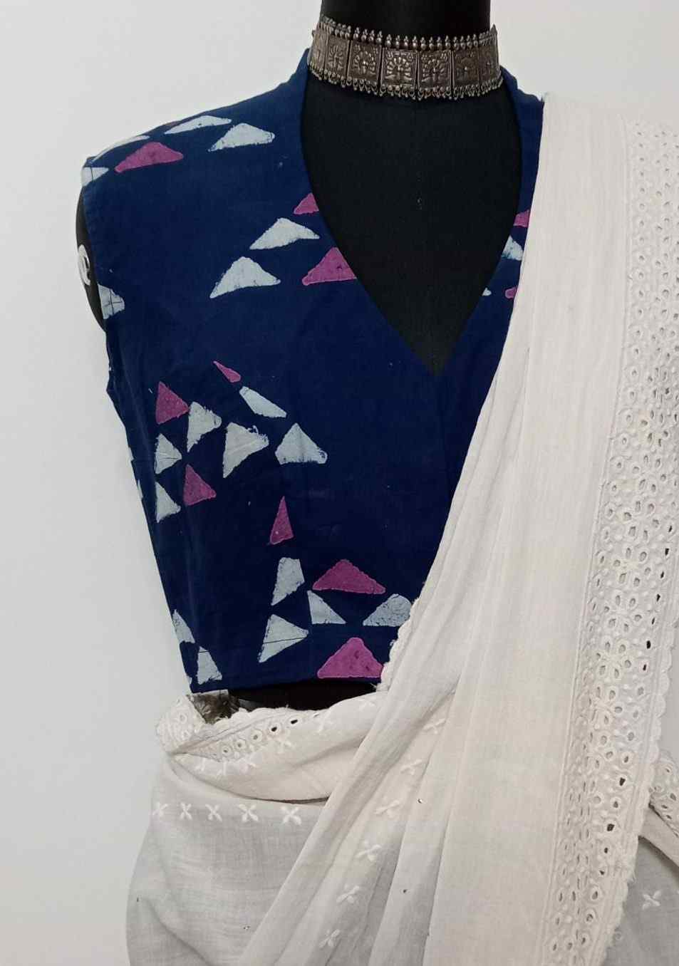 Indigo Pink Dabu Sleeveless Blouse