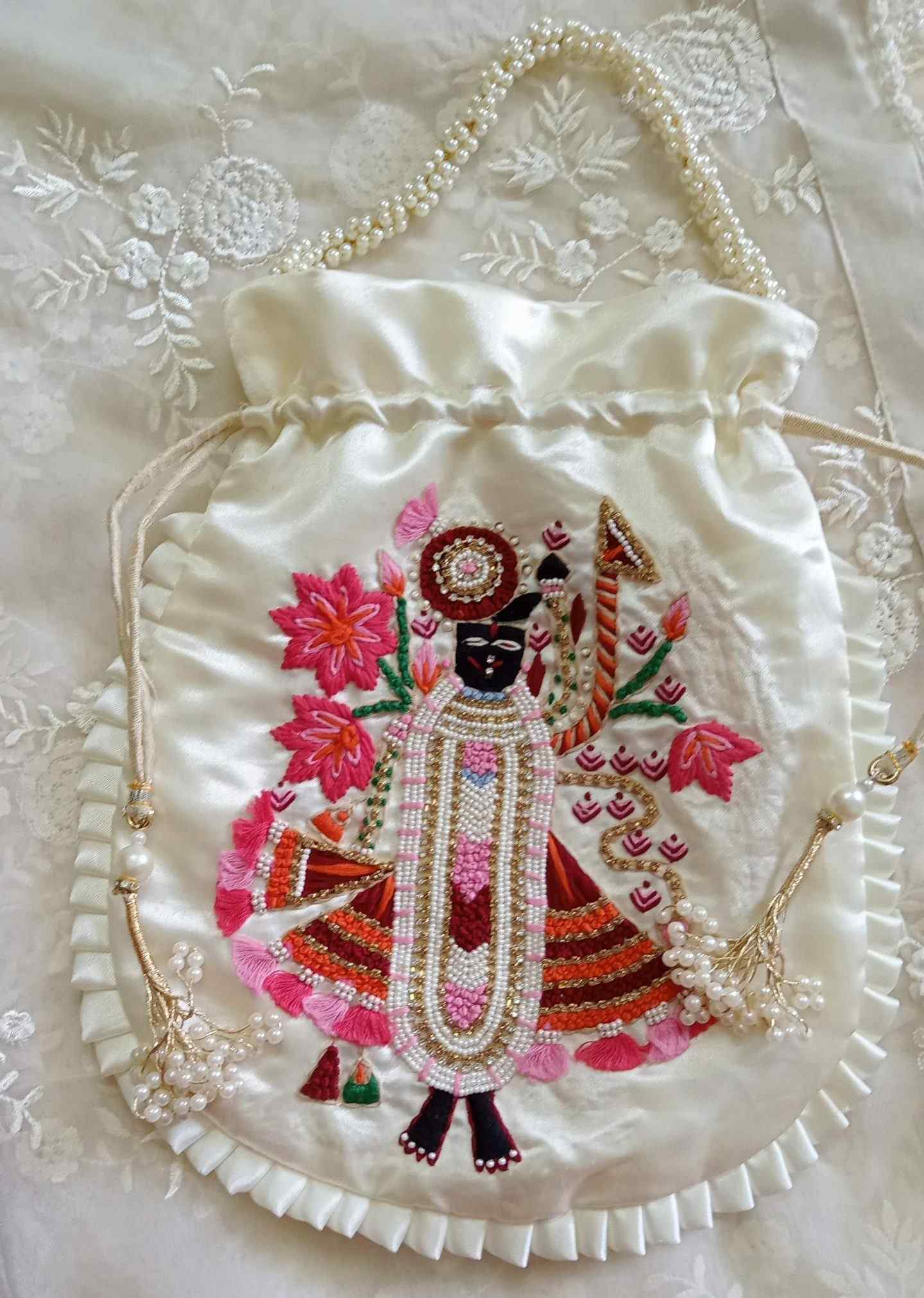 Ivory Colour Shreenathji Potli Bag