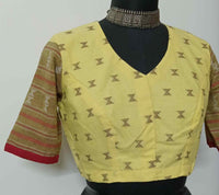 Lemon Yellow Colour Jacquard Readymade Blouse | Godhuli