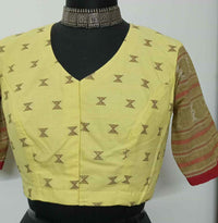 Lemon Yellow Colour Jacquard Readymade Blouse | Godhuli