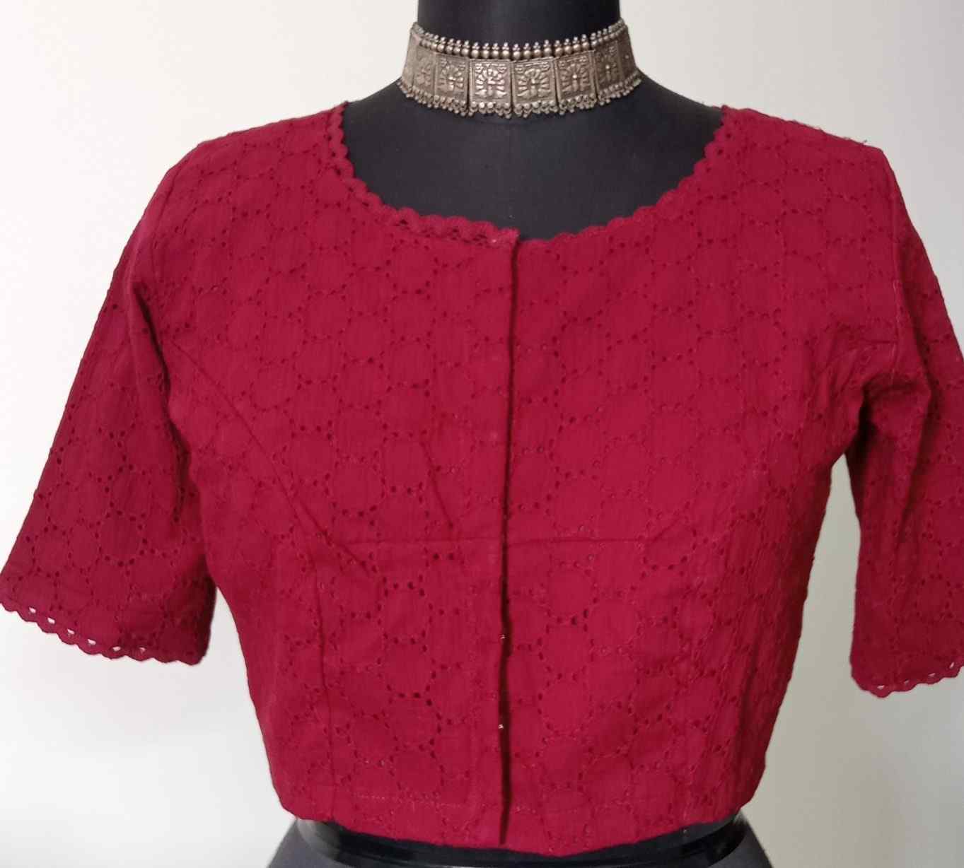 Maroon Cut Work Blouse with Sleeves