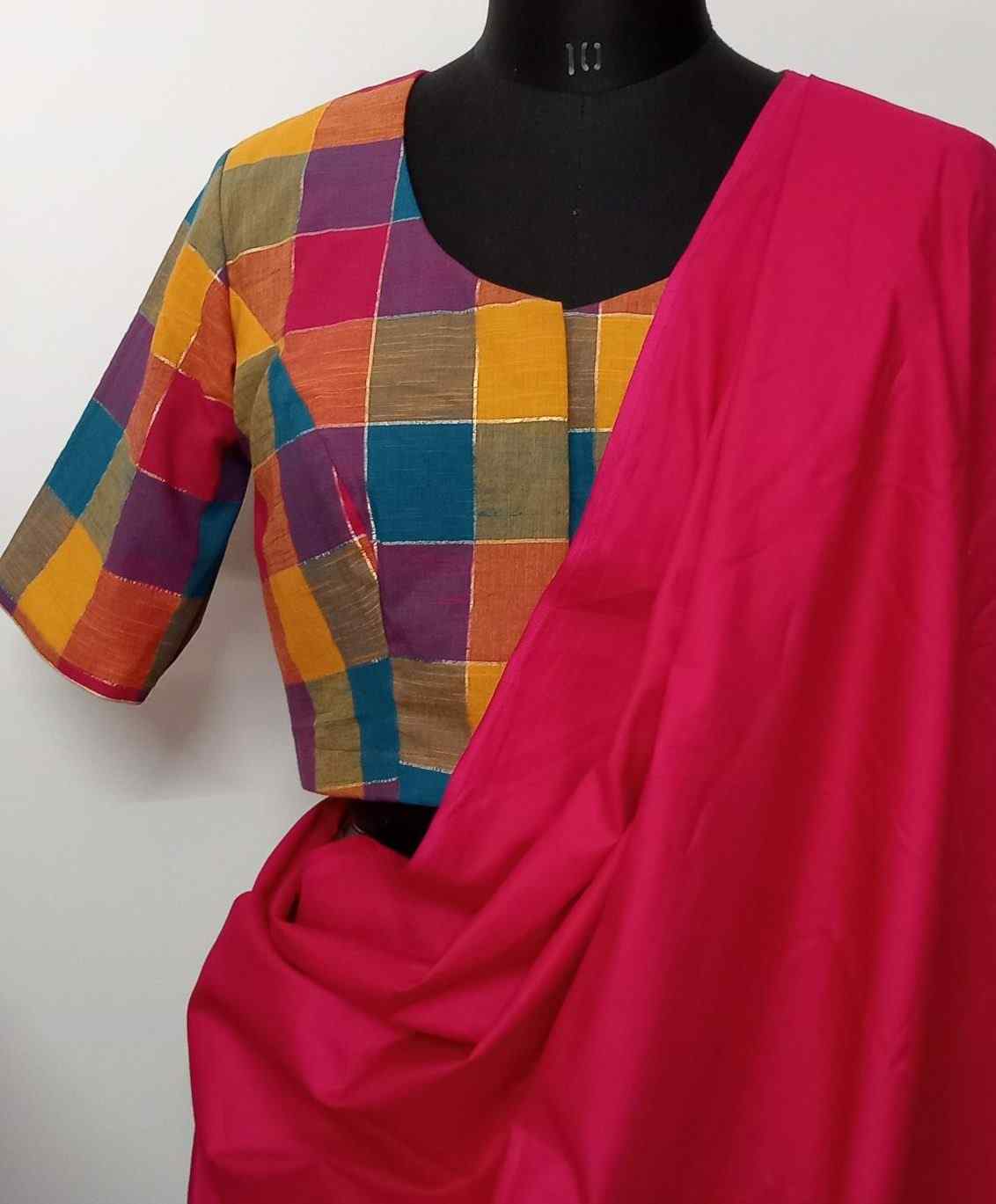 Multicolour Checkered Blouse with Zari Stripes