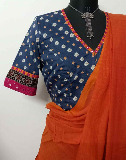Prussian Blue Grey Bandhani Blouse with Mirror Work